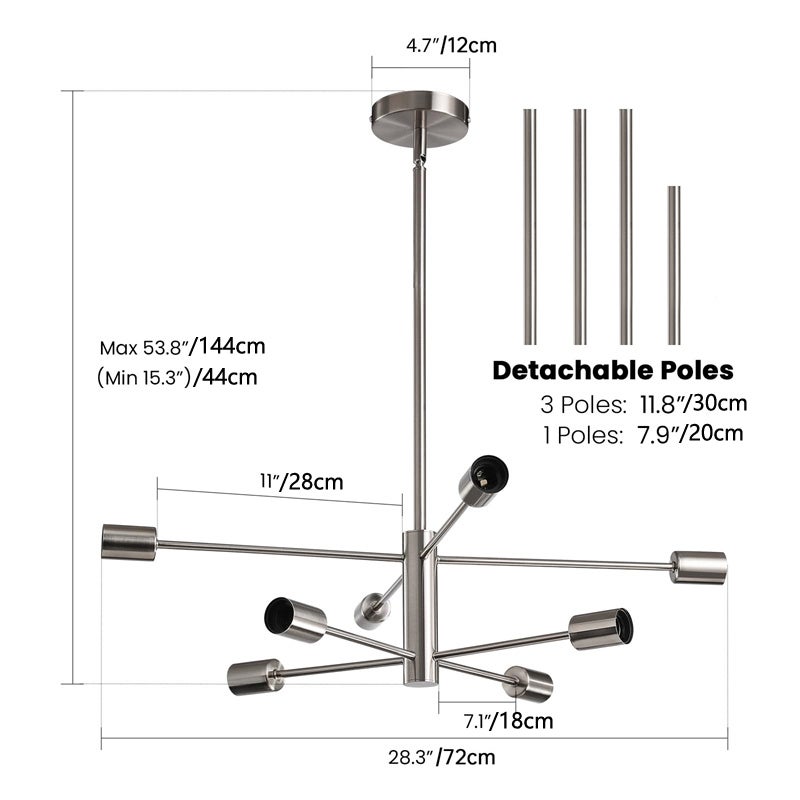 Nowoczesny żyrandol Sputnik,lampa sufitowa z połowy XX wieku z 8 źródłami światła i regulacją wysokości,do sypialni, salonu,żarówka nie jest dołączona - 2
