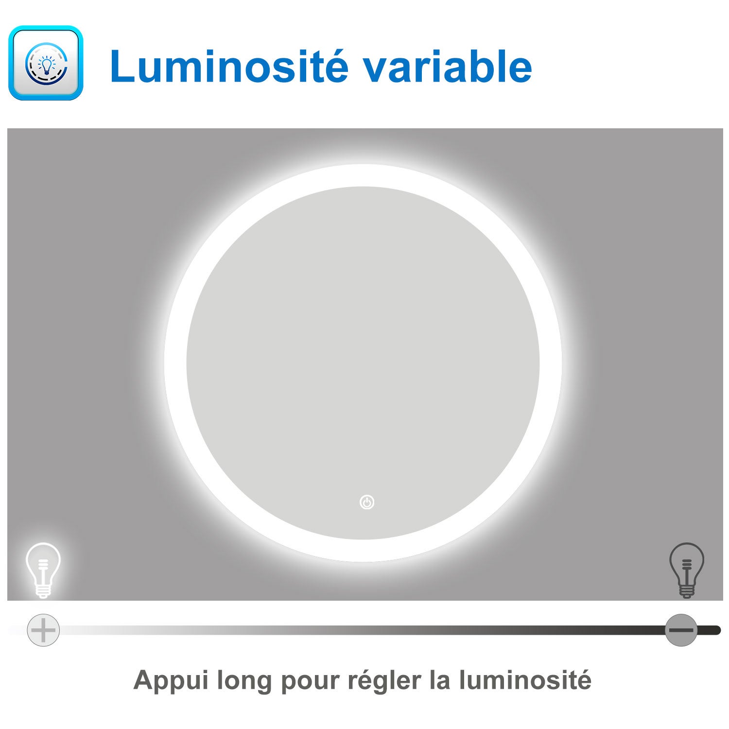 AICA Miroir lumineux rond 60cm anti-buée +dimmable + mémoire, miroir de salle de bain - 3