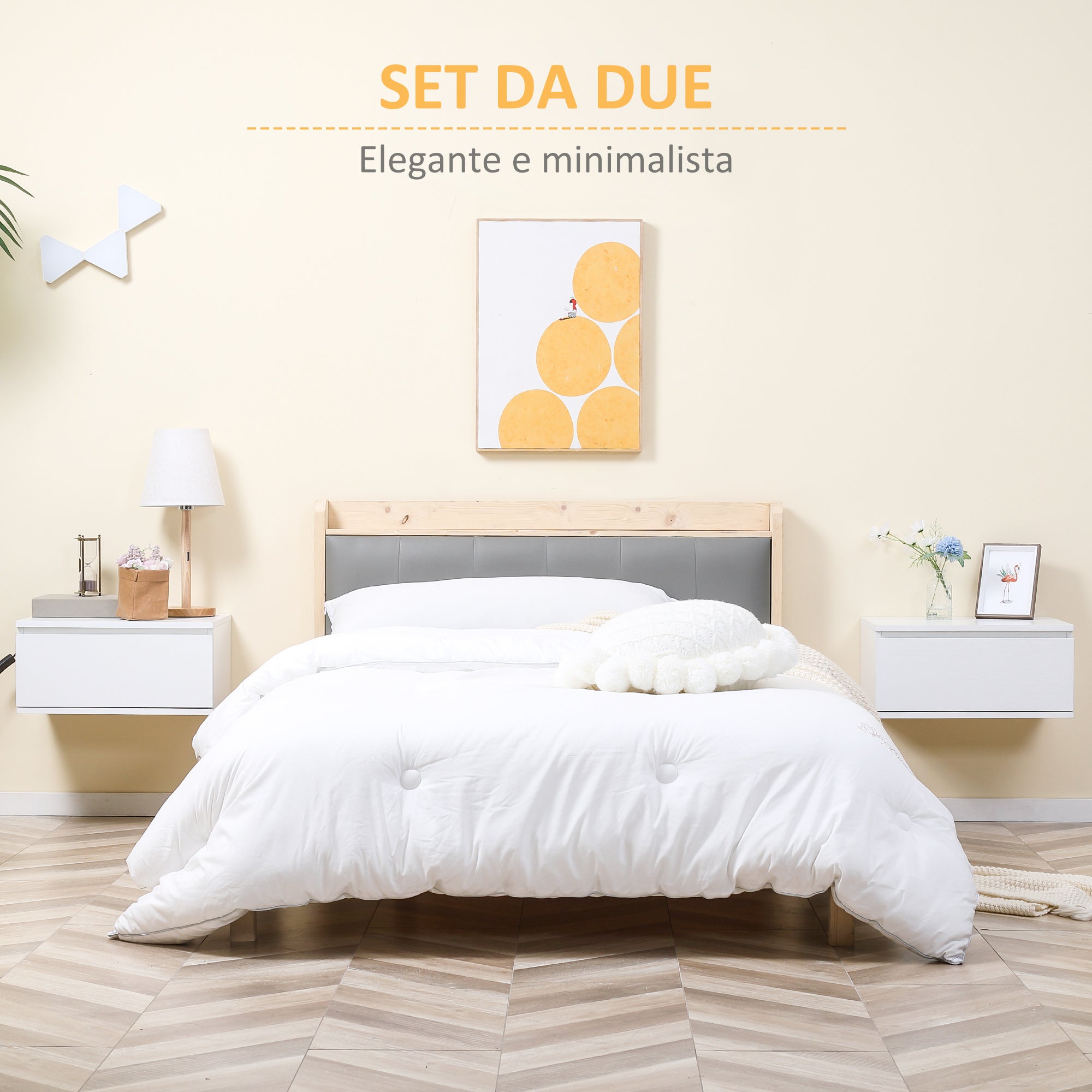 HOMCOM Comodino Set 2 Pezzi con Cassetto e Design Sospeso per Camera da Letto e Soggiorno, in Truciolato e MDF, 49x38x23 cm, Bianco - 4