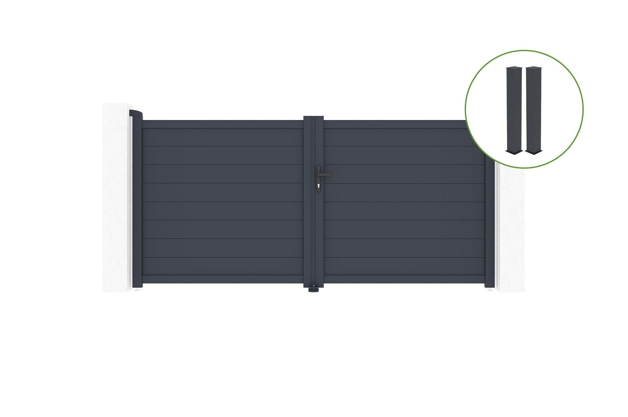 Brama skrzydłowa 3m EIGER wys. 115cm aluminium szare + 2 słupki 20x20cm wys. 166