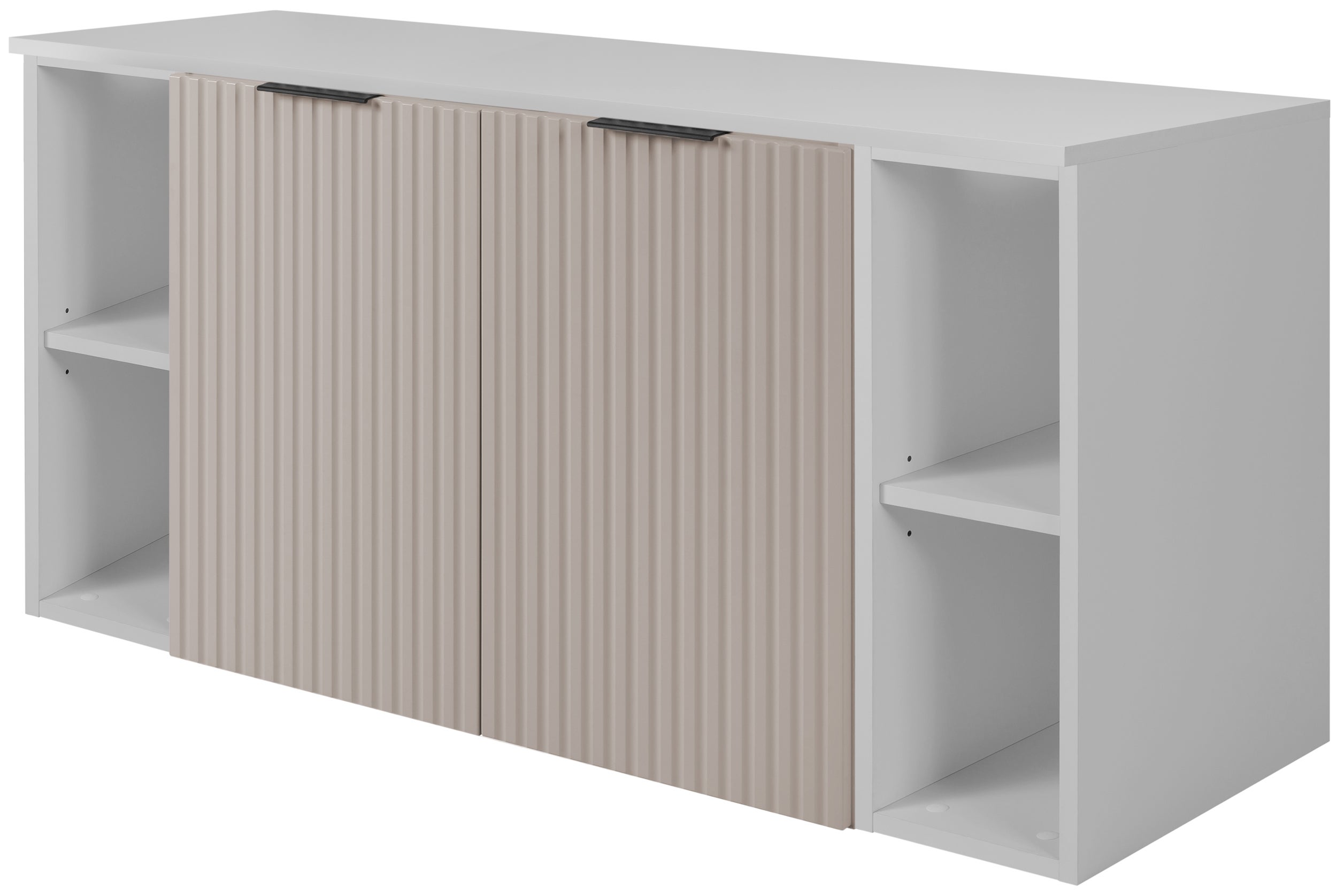 Zestaw łazienkowy FLOW 120 cm kaszmir z białymi regałami blat w zestawie