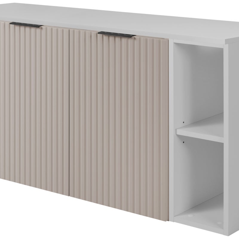 Zestaw łazienkowy FLOW 120 cm kaszmir z białymi regałami blat w zestawie