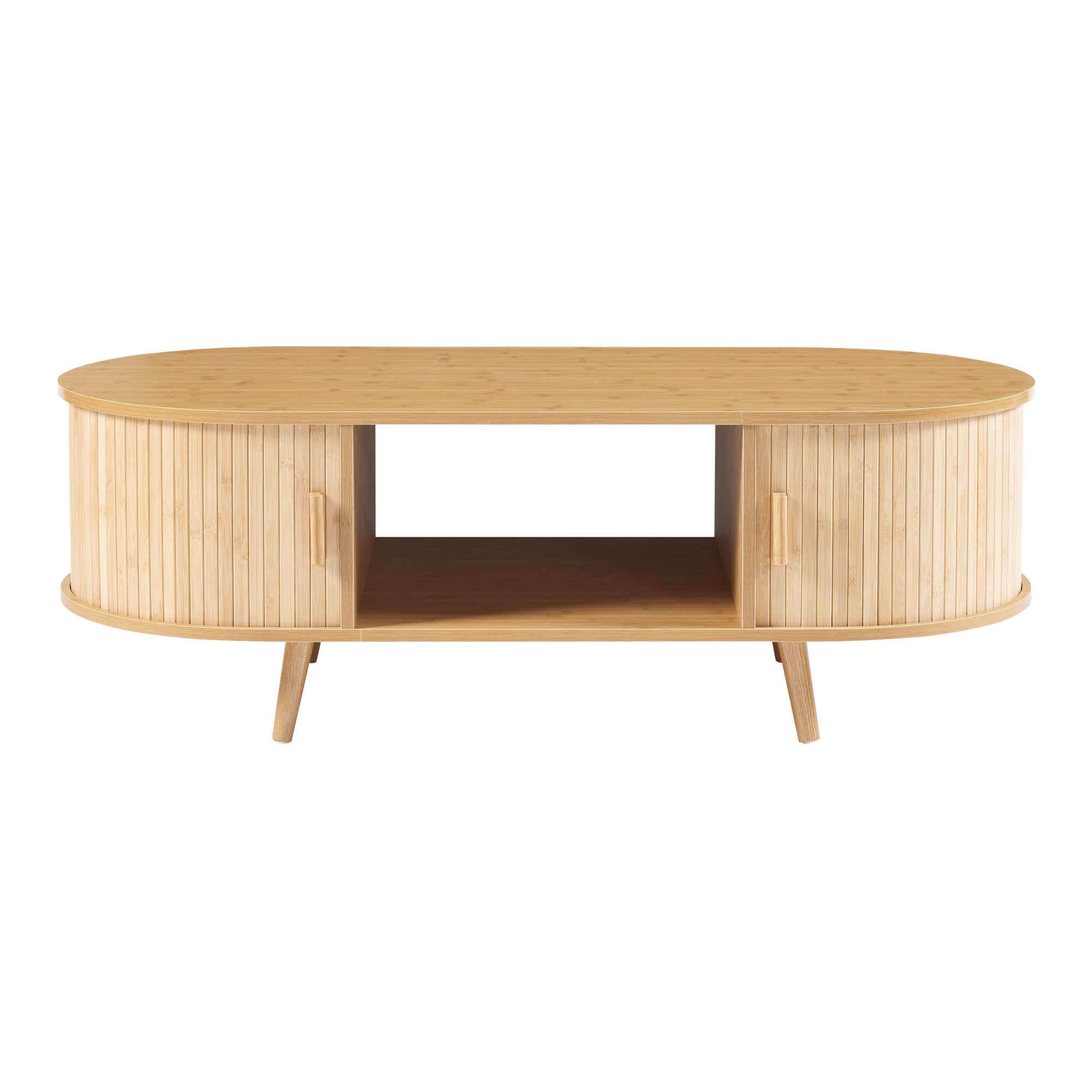 Table basse de salon Nordkapp avec portes coulissantes MDF bambou bois 120 x 55 x 40 cm naturel [en.casa] - 5