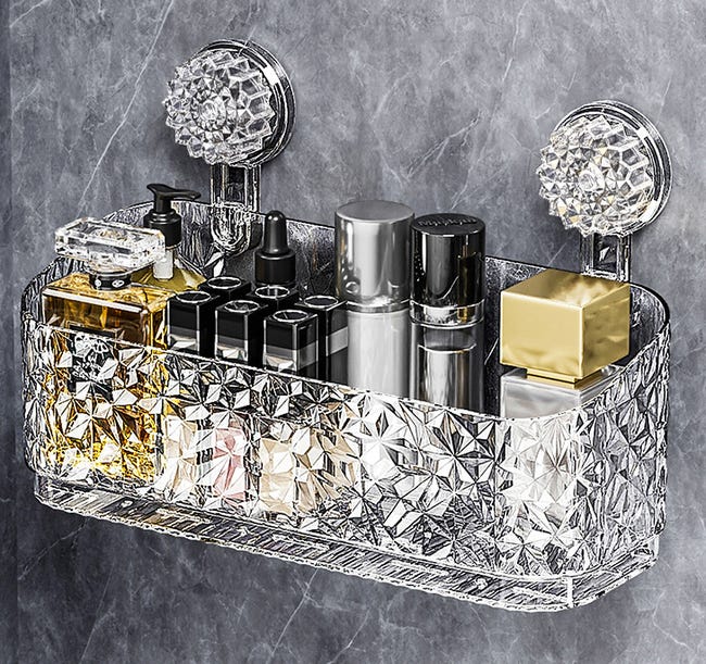 Organiseur de douche à ventouse | Boîte de rangement puissante sans perçage, drain inférieur sans perçage, étagère murale d'angle pour cuisine, salle de bain, douche intérieure Organiseur de douche à ventouse | Boîte de rangement puissante sans perçage, drain inférieur sans perçage, étagère murale d'angle pour cuisine, salle de bain, douche intérieure