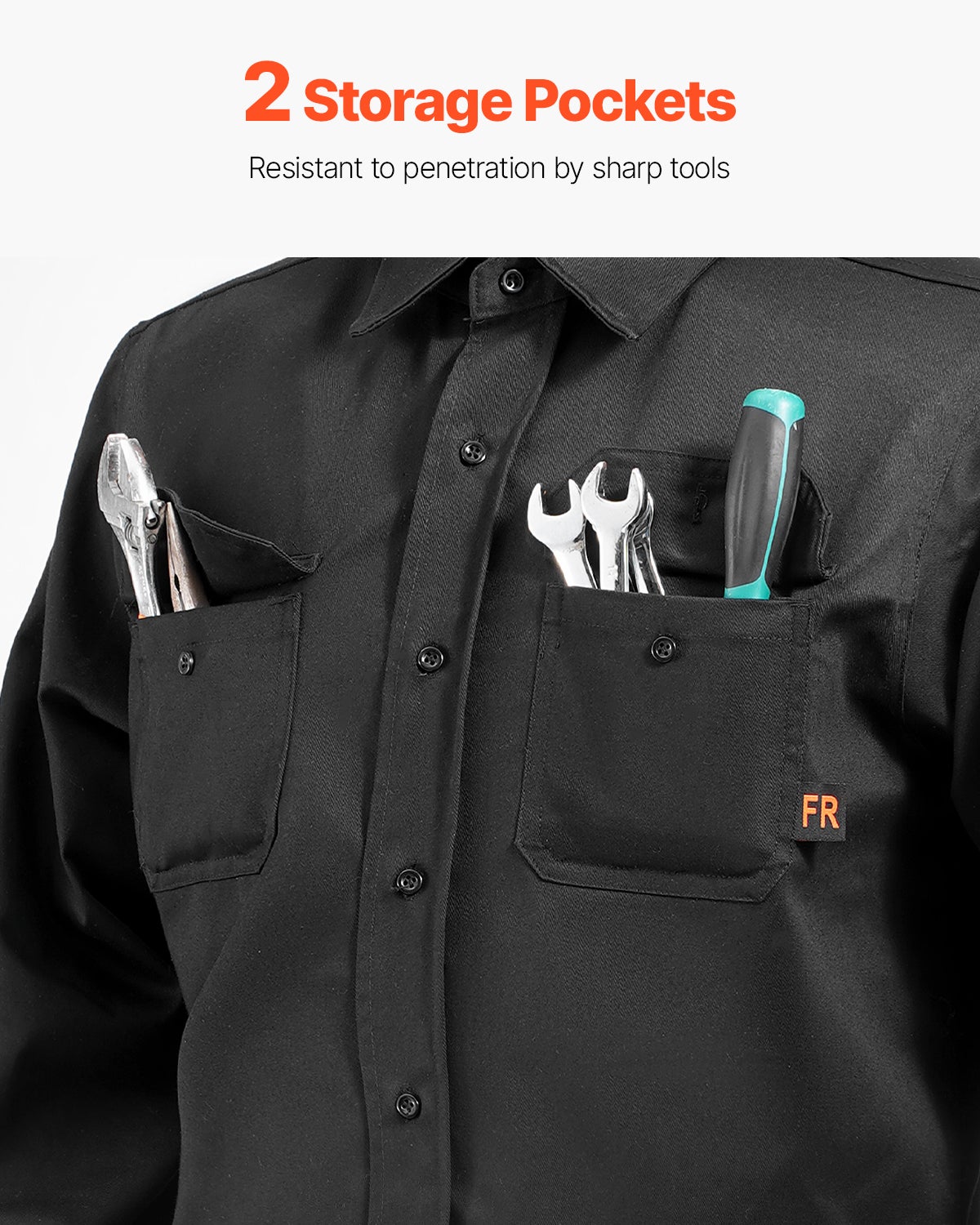 Veste soudage ignifuge,coton FR VEVOR 7 oz,lavable machine,résistante à la chaleur,taille L,col,poignets réglables,2 poches,ATPV 9,2 Cal/cm² - 4