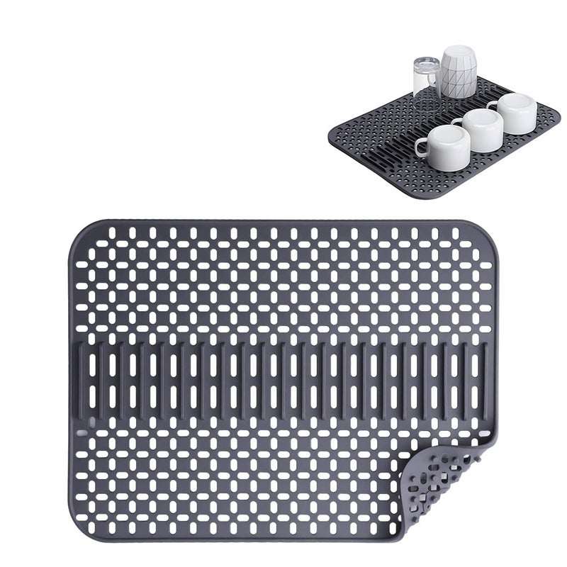 Szara silikonowa mata do zlewu 43 x 32 cm - Ochraniacz zlewu - Mata ociekowa - Z miejscem na kartę - Odporna na zarysowania - Chroni talerze i zlewy