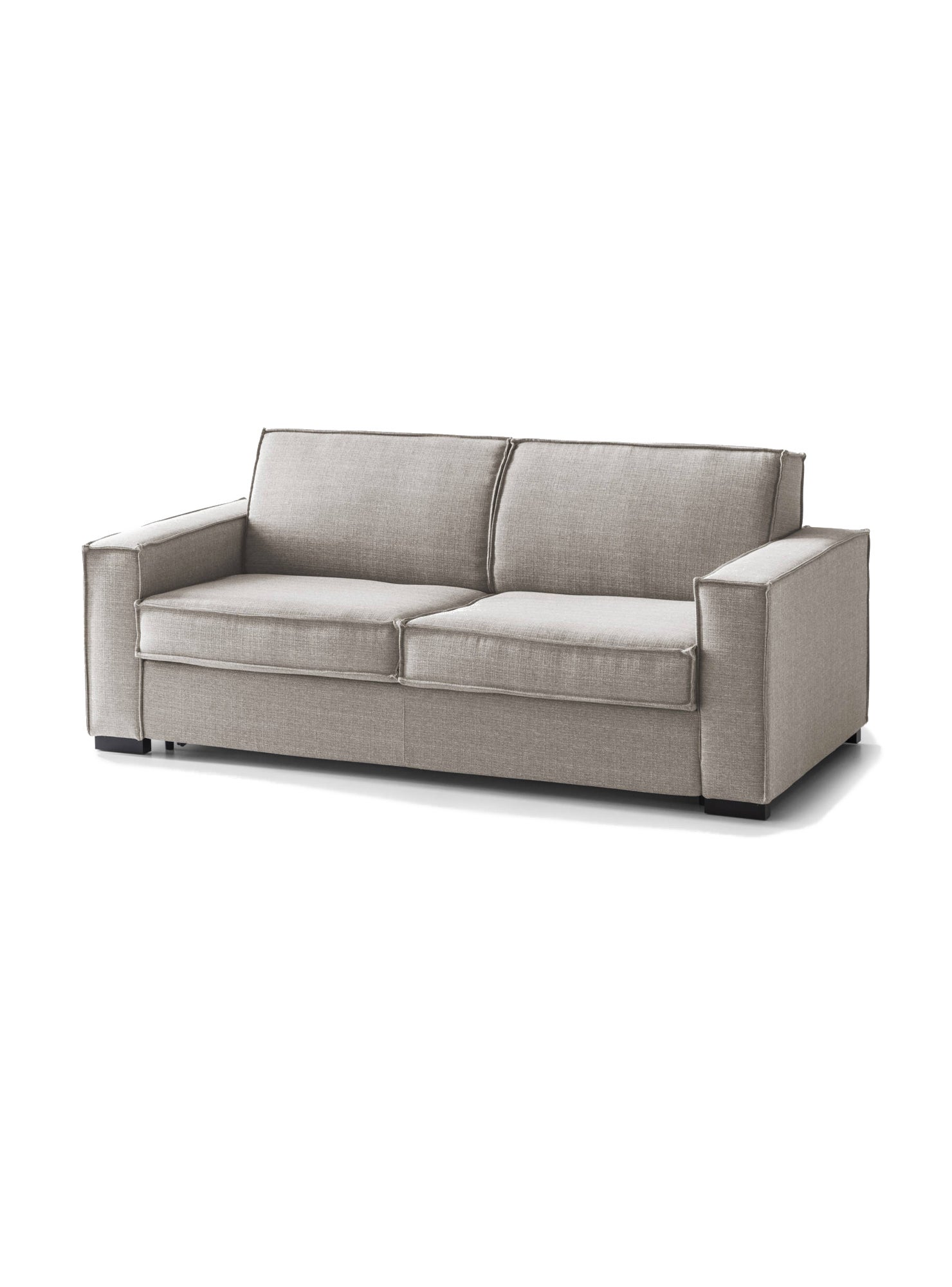 Sofá cama 2 plazas alk, sofá de salón con apertura giratoria, tejido acolchado con apoyabrazos finos, 100% made in italy, cm 160x95h90, taupe