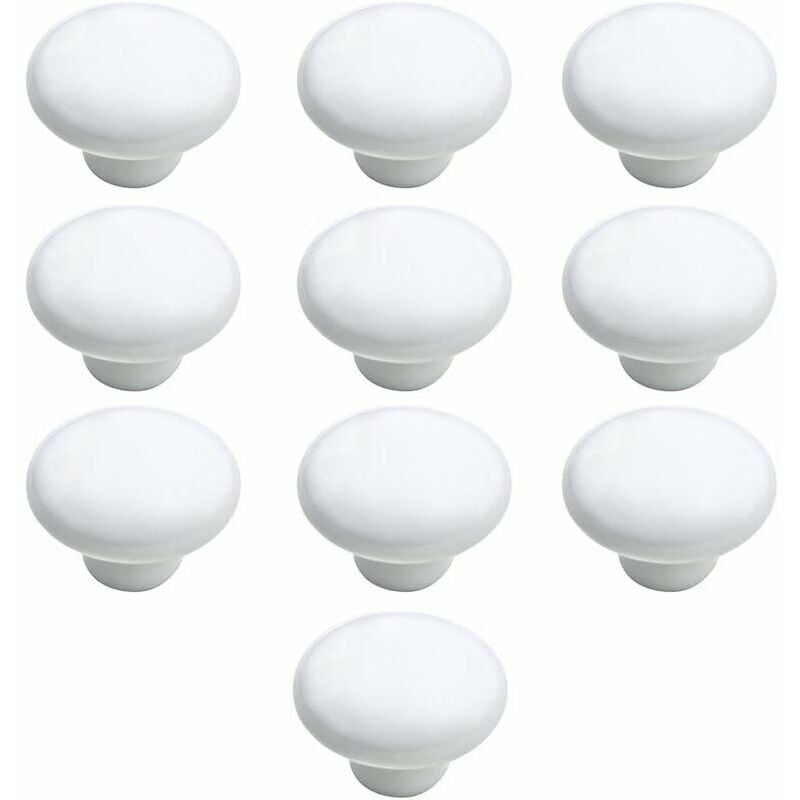 10 ceramicznych klamek do drzwi z jednym otworem, okrągłych, gładkich i eleganckich, odpowiednich do kuchni, szuflad i drzwi szafek, w kolorze białym