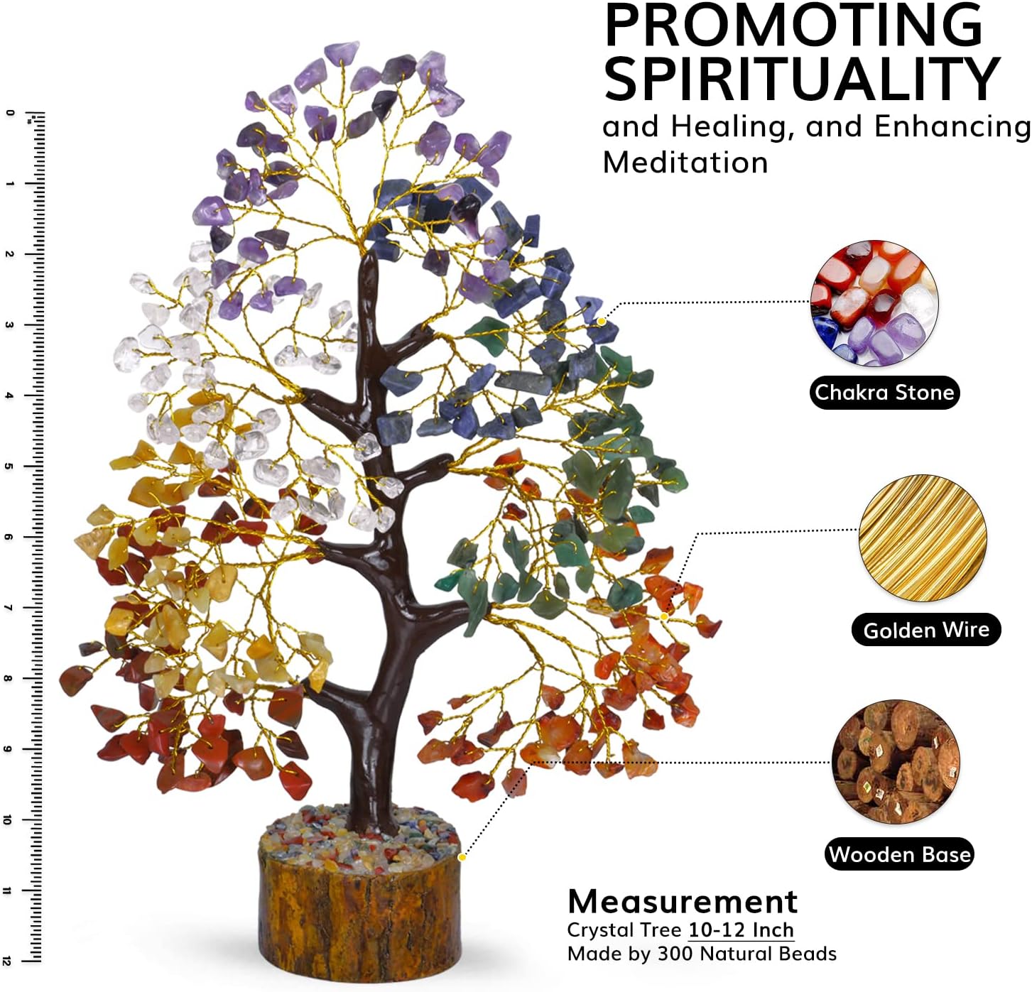 Drzewo Życia 7 Czakr - Kryształy i kamienie szlachetne - Dekoracje duchowe - Drzewo pieniędzy - Prezenty na szczęście - Dekoracje do domu i biura