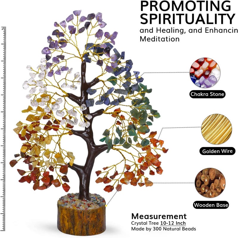 Drzewo Życia 7 Czakr - Kryształy i kamienie szlachetne - Dekoracje duchowe - Drzewo pieniędzy - Prezenty na szczęście - Dekoracje do domu i biura