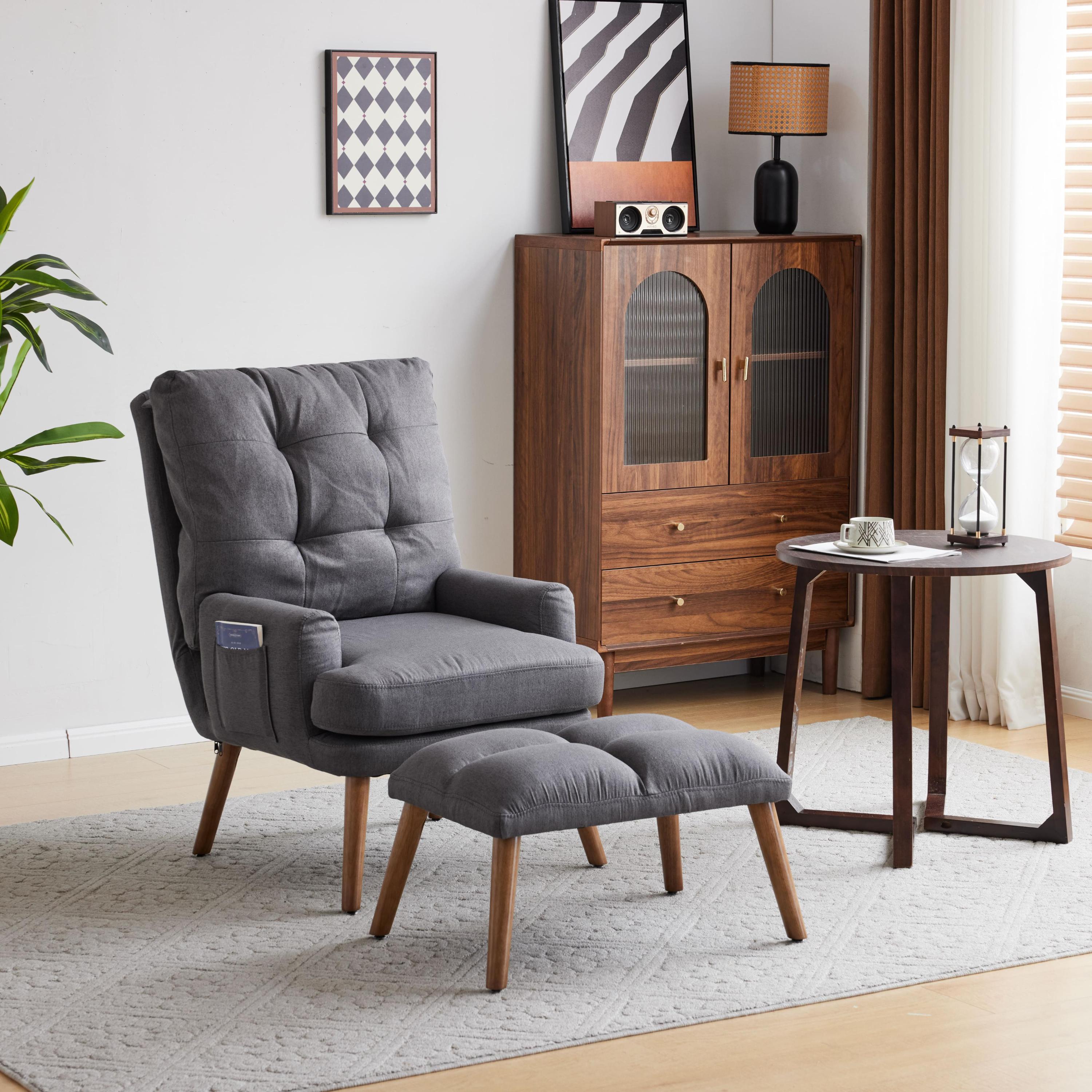 Fotel wypoczynkowy z podnóżkiem i podłokietnikami, elegancki design z bocznym schowkiem, najwyższy komfort i wysokiej jakości materiały