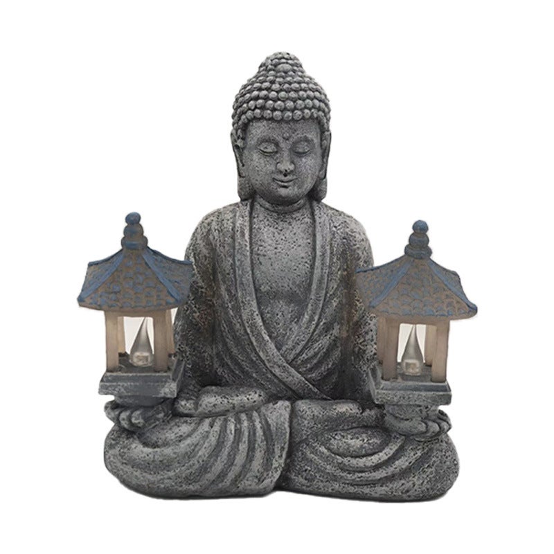 Statues de Bouddha en résine à énergie solaire, décoration de jardin, statues de Bouddha, artisanat en résine, phares de Bouddha - 3