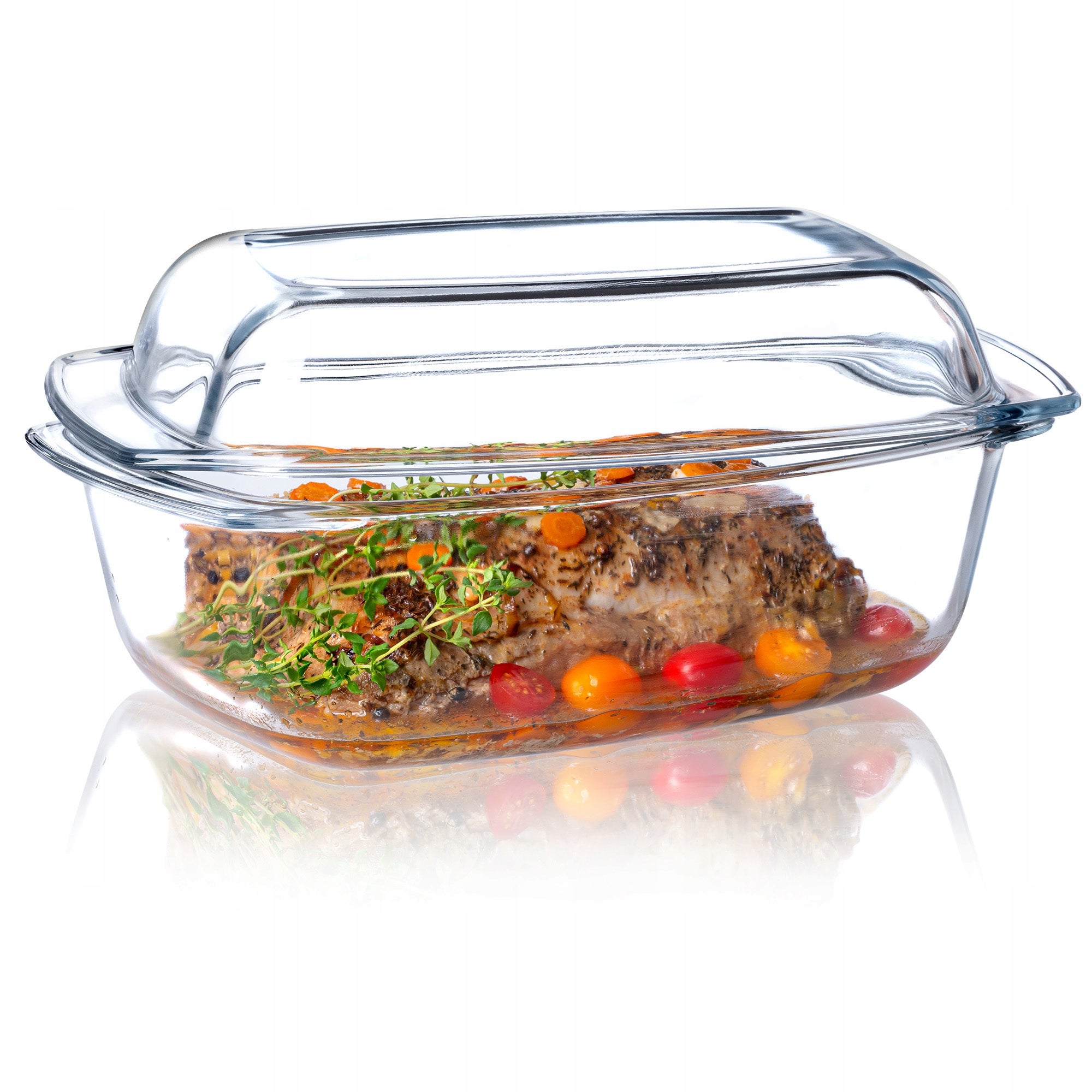 NACZYNIE ŻAROODPORNE 5,1L Z POKRYWĄ DO ZAPIEKANIA PROSTOKĄTNE SZKLANE