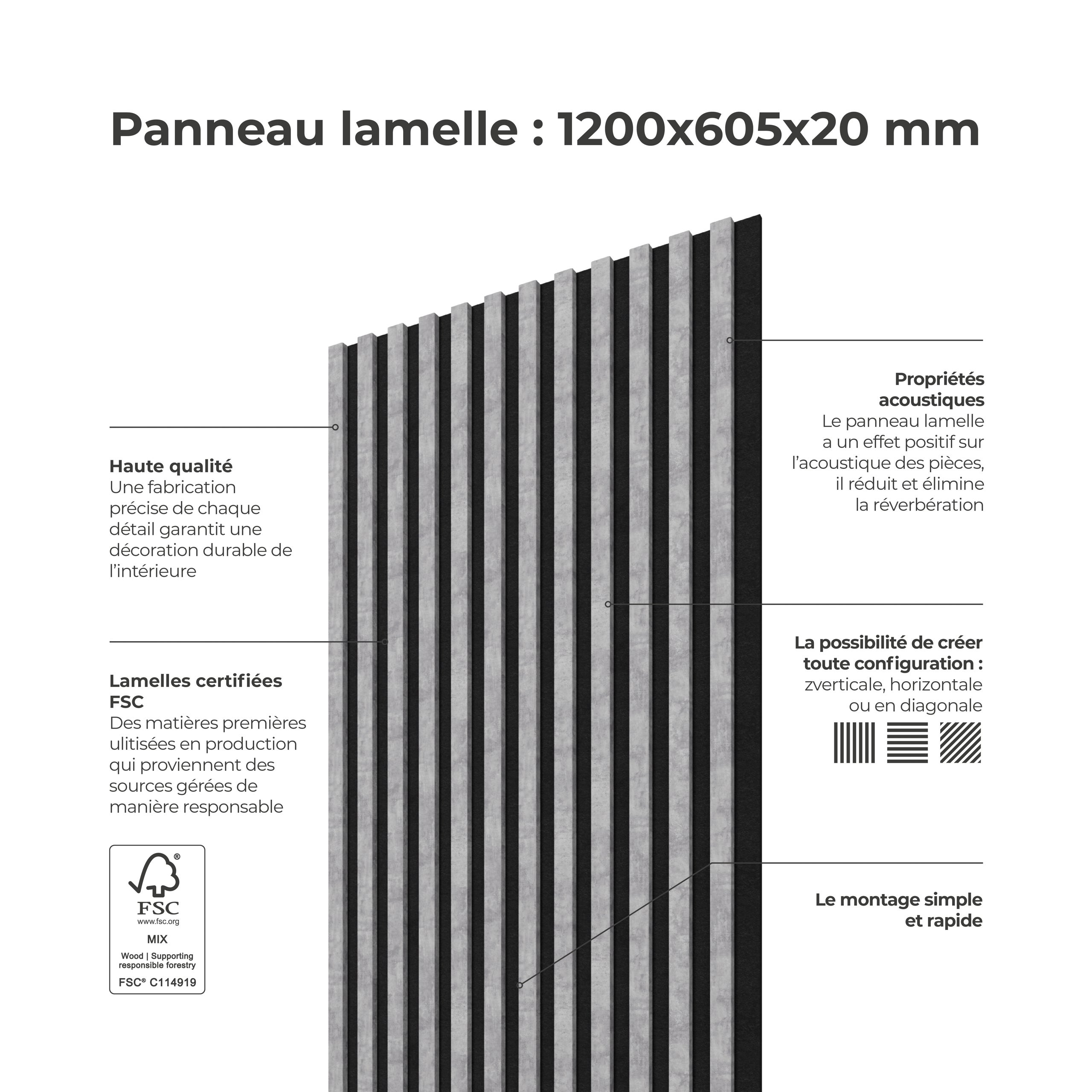 Panneau Tasseau Acoustique effet tasseau bois en feutre 1200mm x 605mm urban sur noir Linea Proline Stegu Ensemble de 4 pièces - 2