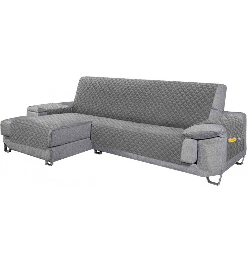 Funda cubre sofá acolchado reversible (gris oscuro, chaiselongue) mayor confort