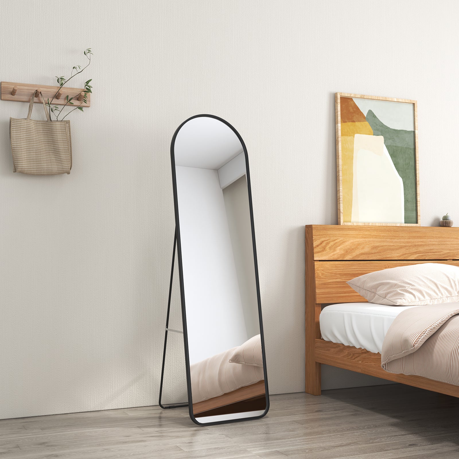 Emke espejo de pedestal 140x40cm marco negro espejo de pedestal con película inastillable, para salón o dormitorio