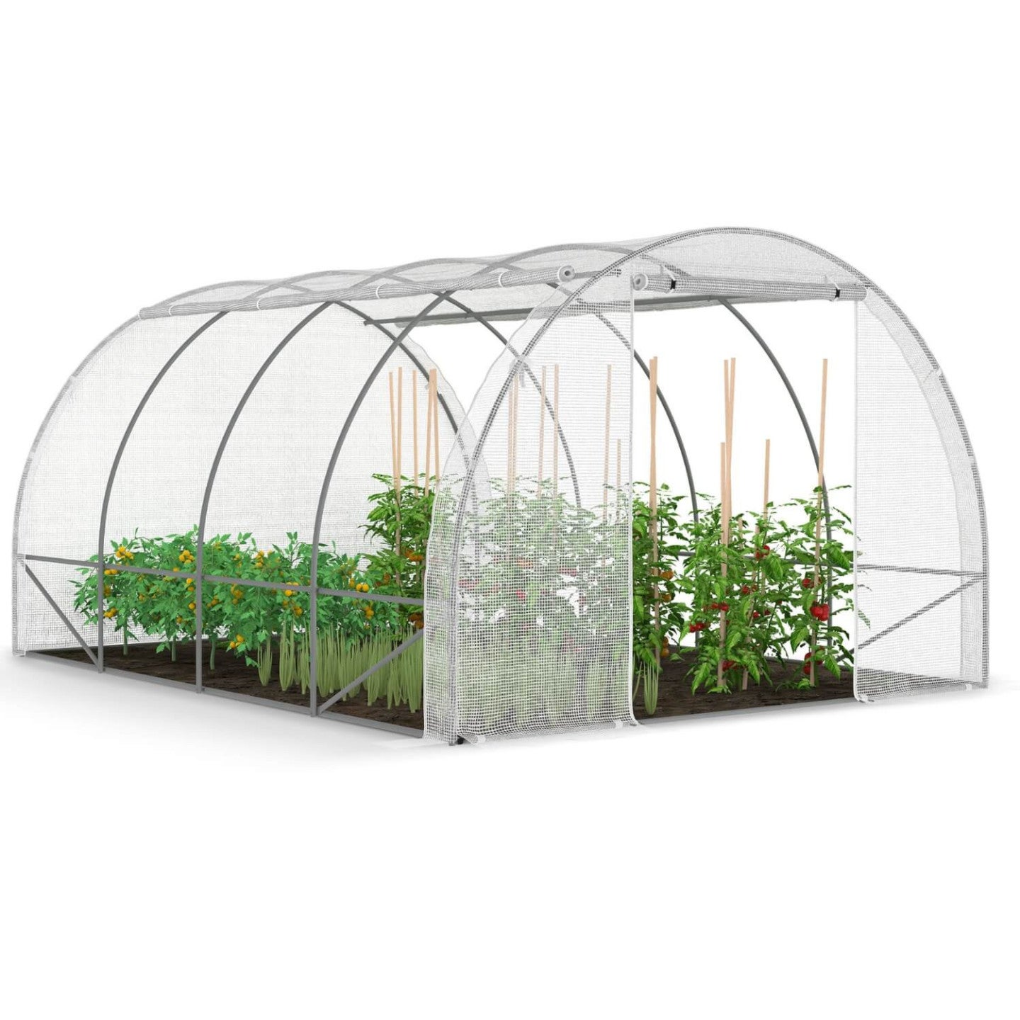 Serre de jardin tunnel 12m² 4 x 3 x 2 m acier galvanisé + bâche anti-UV avec porte et fenêtres ZEBRA blanches toutes saisons - 2