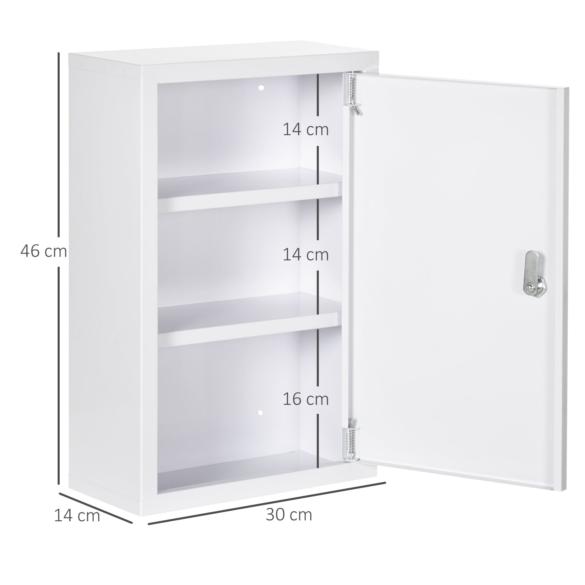 Armoire à pharmacie armoire à médicaments murale à 3 niveaux avec porte verrouillable 2 clés en acier, blanc - 5