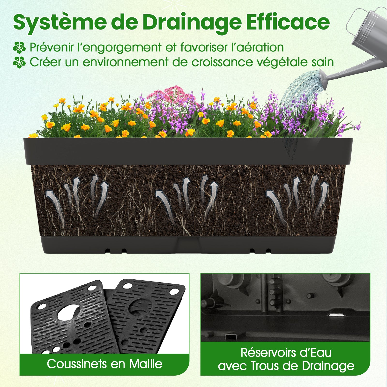 Jardinière Surélevée Vertical avec 6 Bacs de Plantation Trous de Drainage, Lit de Jardin Arrangement DIY pour Fruits Légumes Fleurs Herbes, Noir - 7