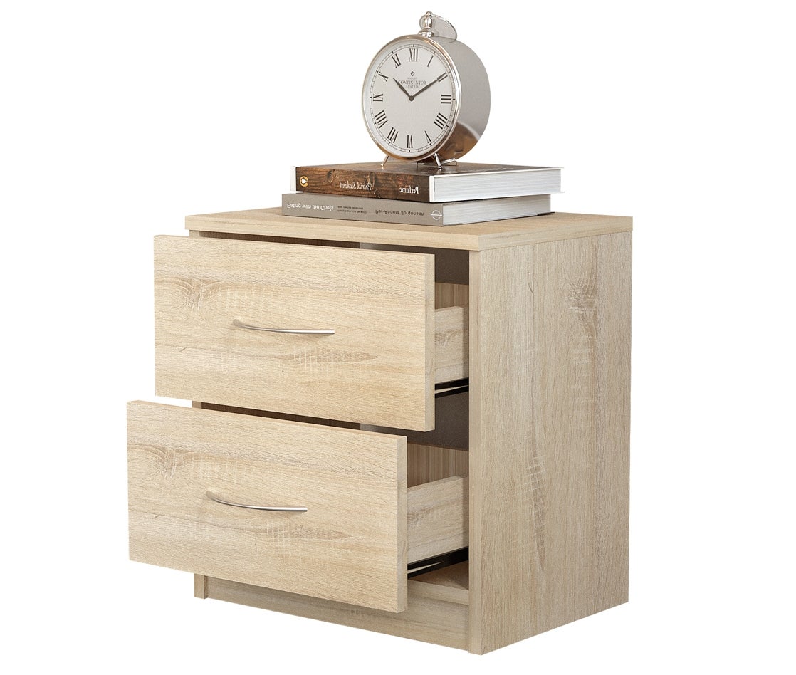 Mesita de noche habitación 2 cajones Roble melamína 41x39x28 cm Dormidán - 2
