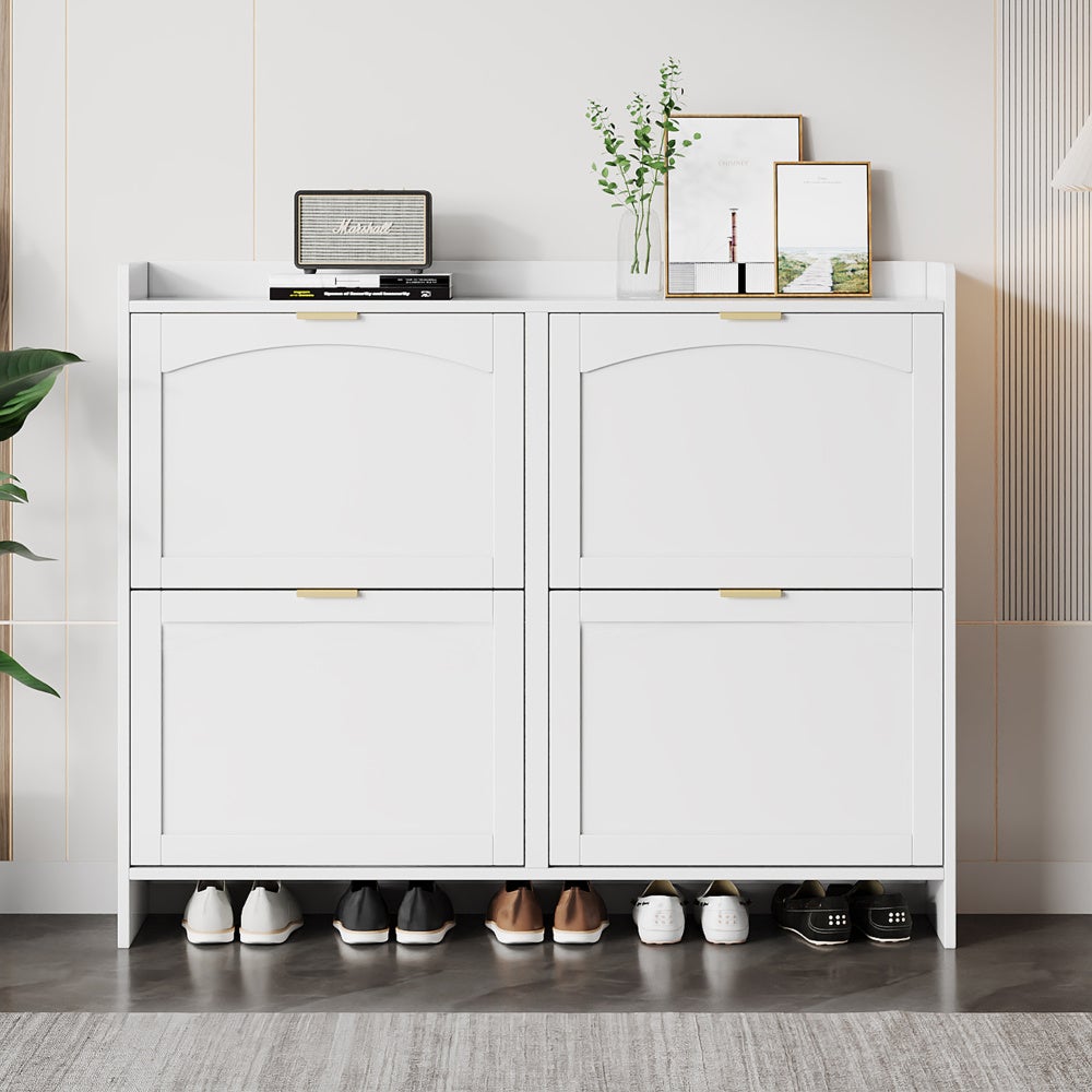 Armoire à chaussures moderne avec 4 compartiments, étagère ouverte, pour entrée ou couloir, blanc, L110/H90/P24 cm. - 3