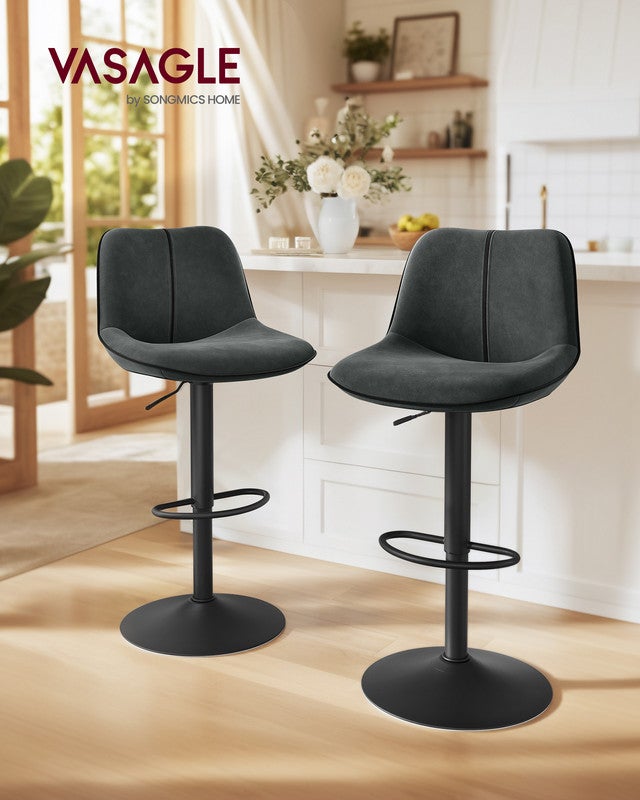 Lot de 2 Tabourets de Bar, Pivotants, Réglables en Hauteur, Dossier Ergonomique, Velours,Modernes, pour Îlot de Cuisine, Bar, Gris Anthracite - 2