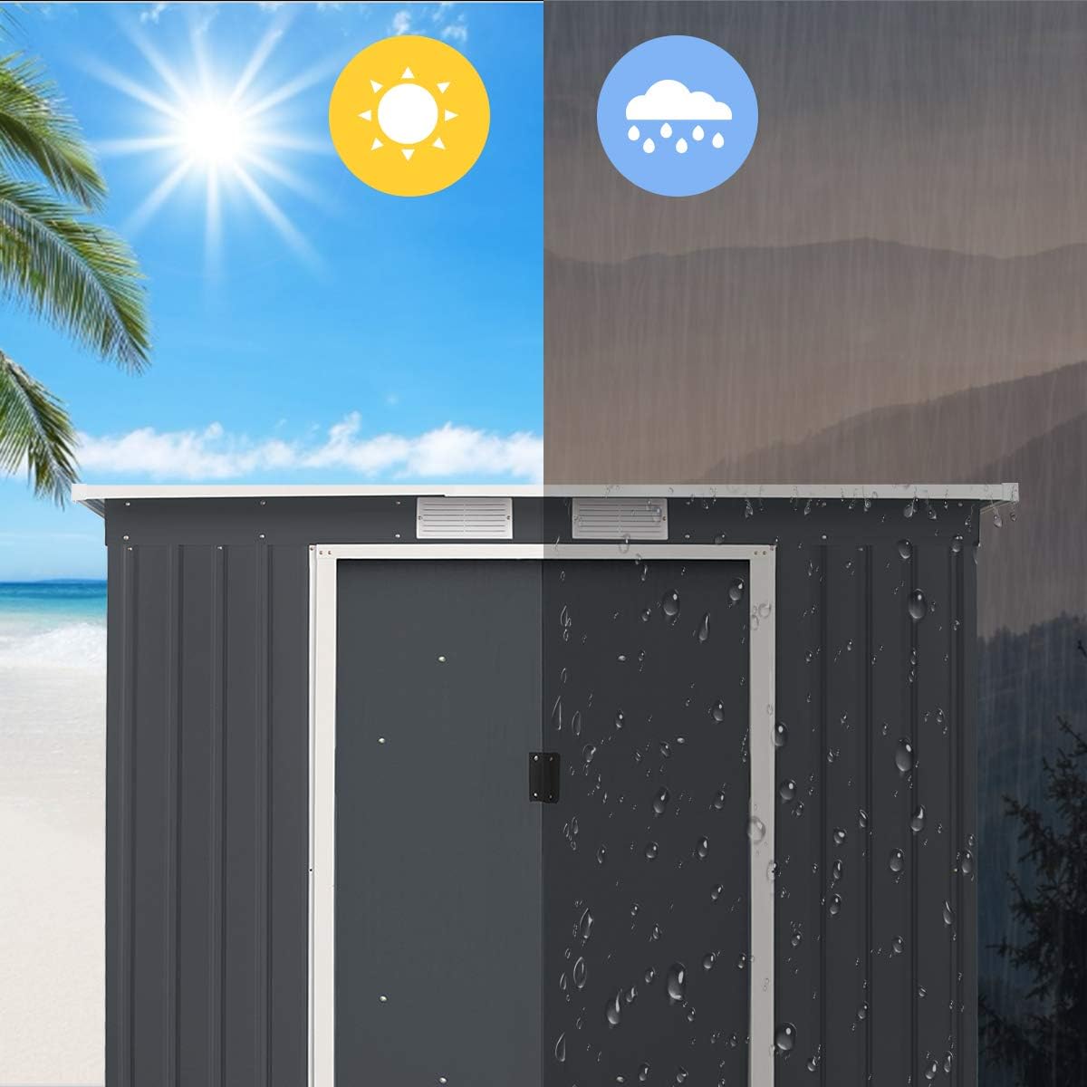 Abri de Jardin Métal Galvanisé 2,37㎡ avec Base-213x130x173CM-2 Portes Coulissantes et 2 Fenêtres, Cabane de Jardin 4,1m³, Rangement à Outils, Gris - 2