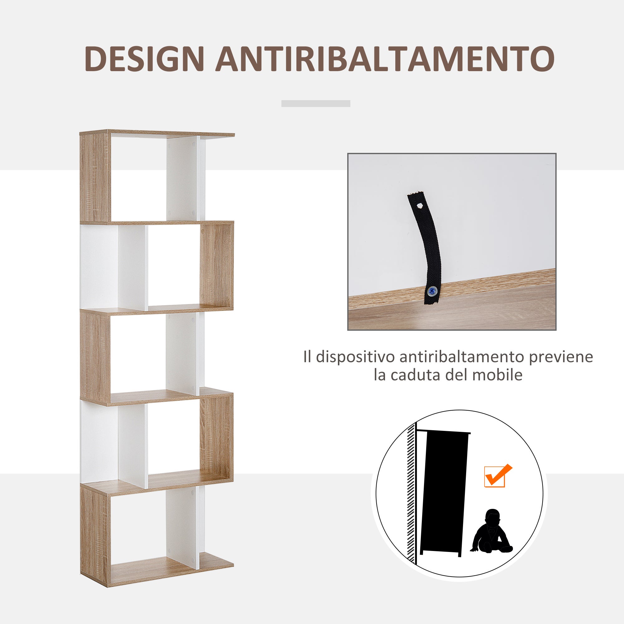 HOMCOM Libreria Moderna 5 Ripiani Pratici Finitura Eccellente, Superficie Liscia e a Prova di Umidità in Legno Truciolato Bianco 60×24×184.5cm - 6