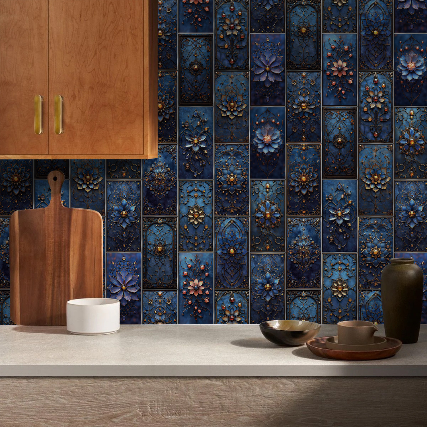 Zestaw 16 samoprzylepnych paneli ściennych, gruby tylny panel ze szkła, wodoodporne naklejki ścienne 3D, wytłaczane płytki ścienne 20,32 x 10,16 cm