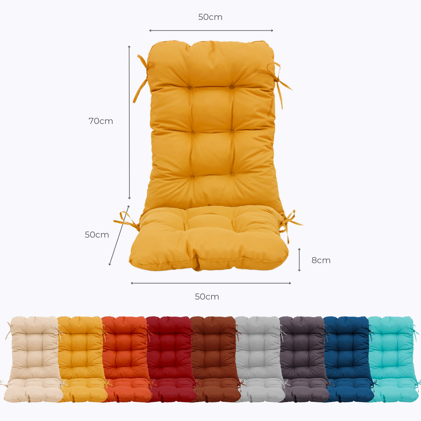Coussin pour chaise avec dossier - Capitonné - 50x120x8cm - Jaune - 5