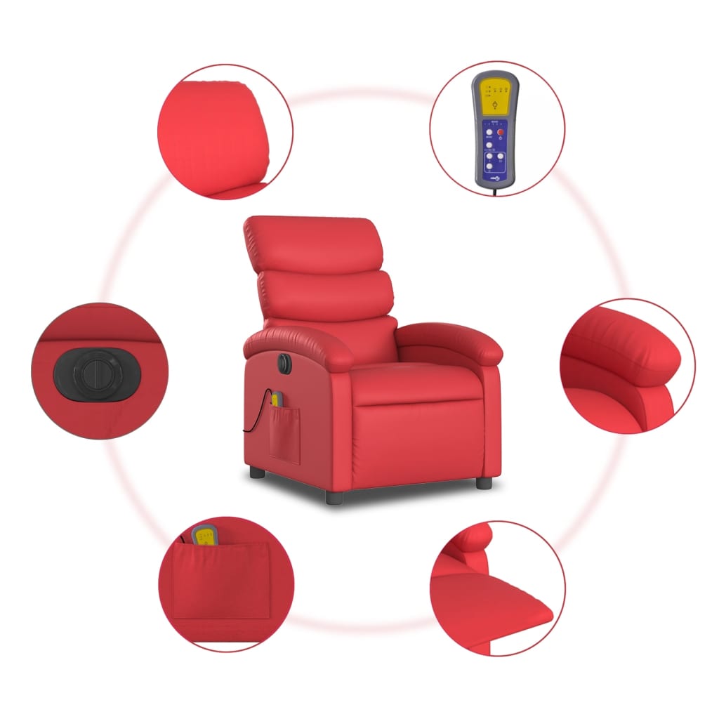 Maison Exclusive - Sillón de masaje reclinable eléctrico de cuero artificial rojo - 8