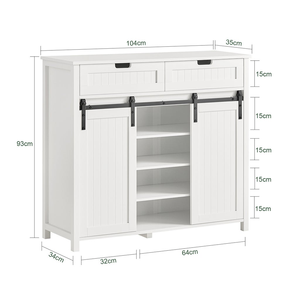 SoBuy FSB74-W Armoire de Rangement avec 2 Portes de Grange Coulissantes 2 Tiroirs 104x35x93cm Blanc - 3