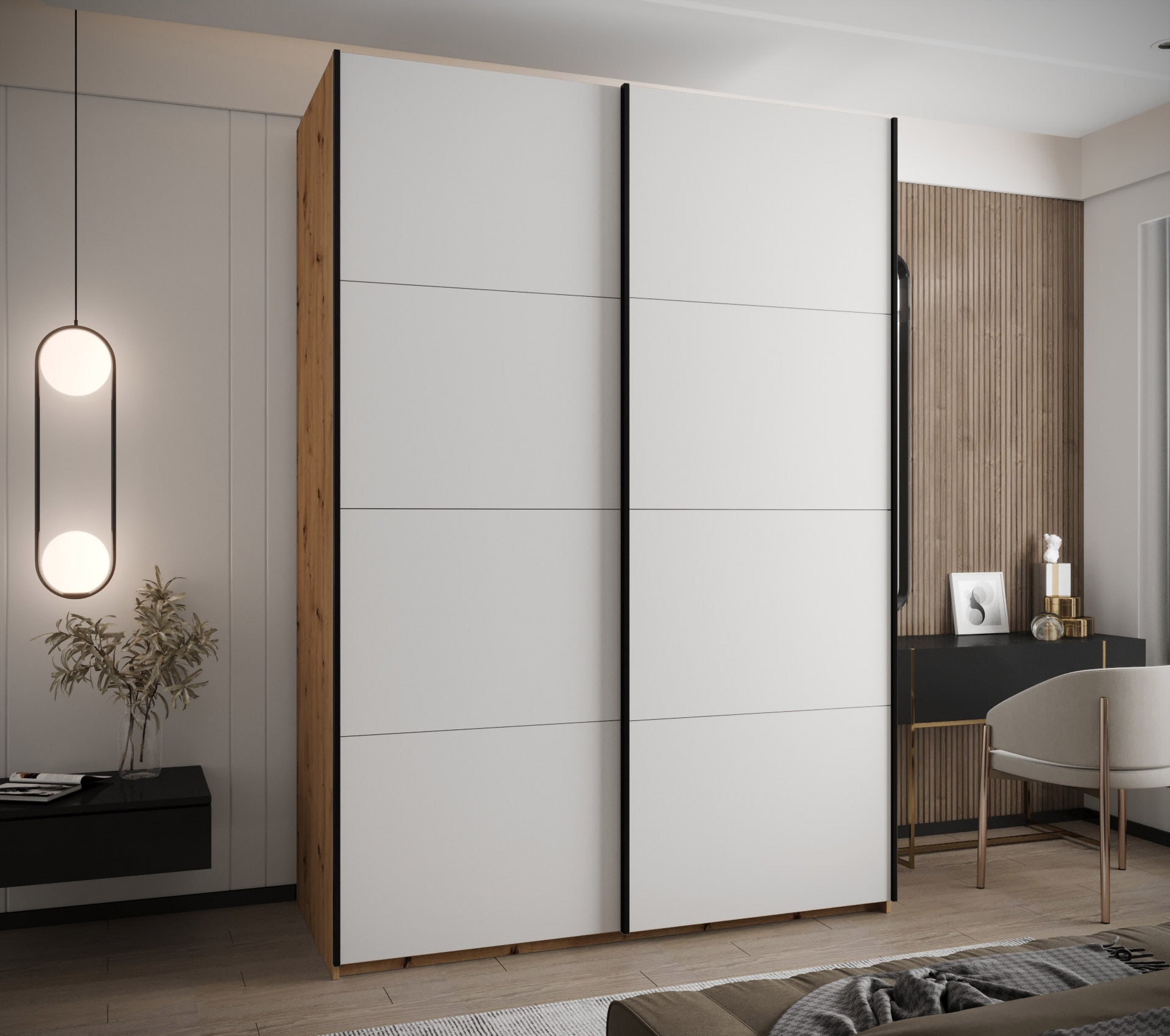 Szafa przesuwna wysoka Lux 1 170 x 64 x 245,5 cm artisan + biały + u. czarny - Abiks Meble - 2