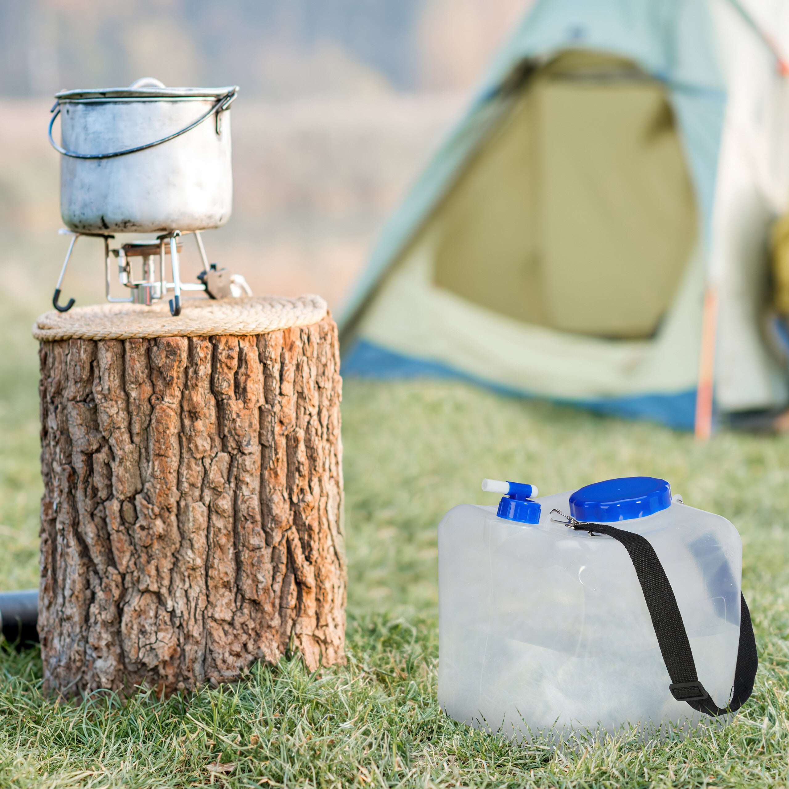 Conjunto de 2 bidões dobráveis, bidão de água para campismo, torneira, tampa larga, 15 L, sem BPA, Relaxdays - 2