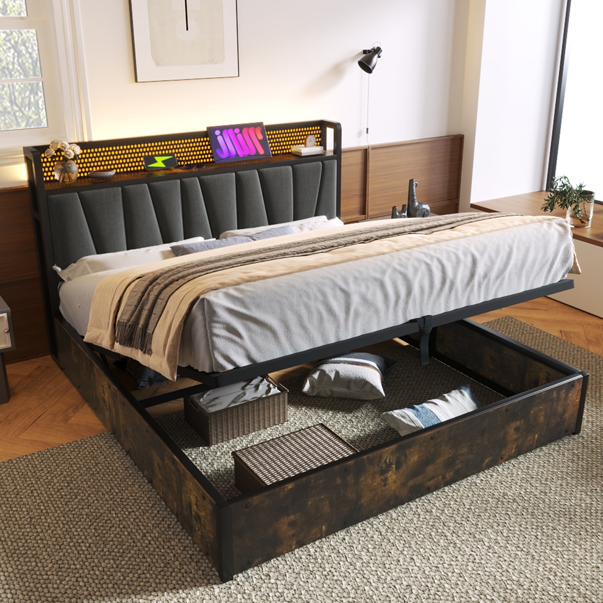 Cama Baúl Adulto 140x200 cm - LED - Carga USB - Somier de Lamas ...