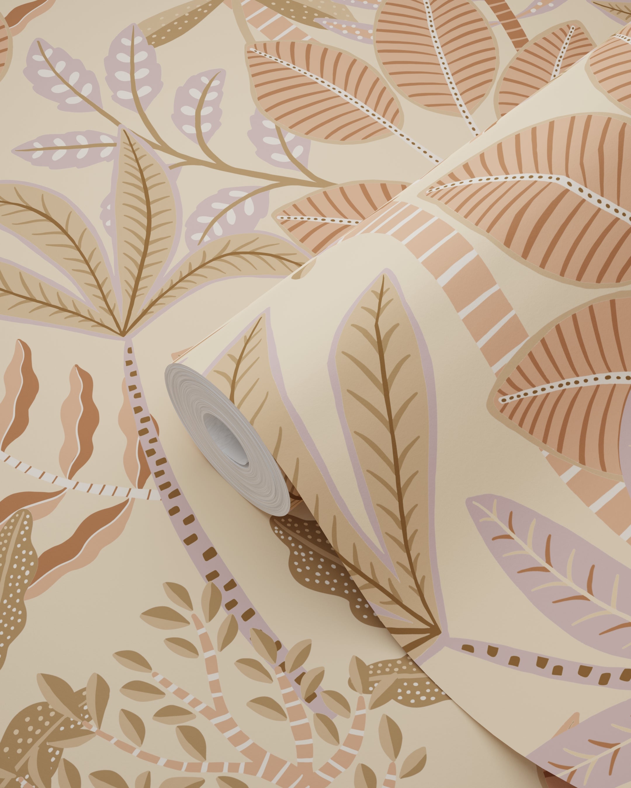 Papier peint feuilles beige, rose terracotta et lilas violet - 50 x 900 cm - ESTAhome - 7
