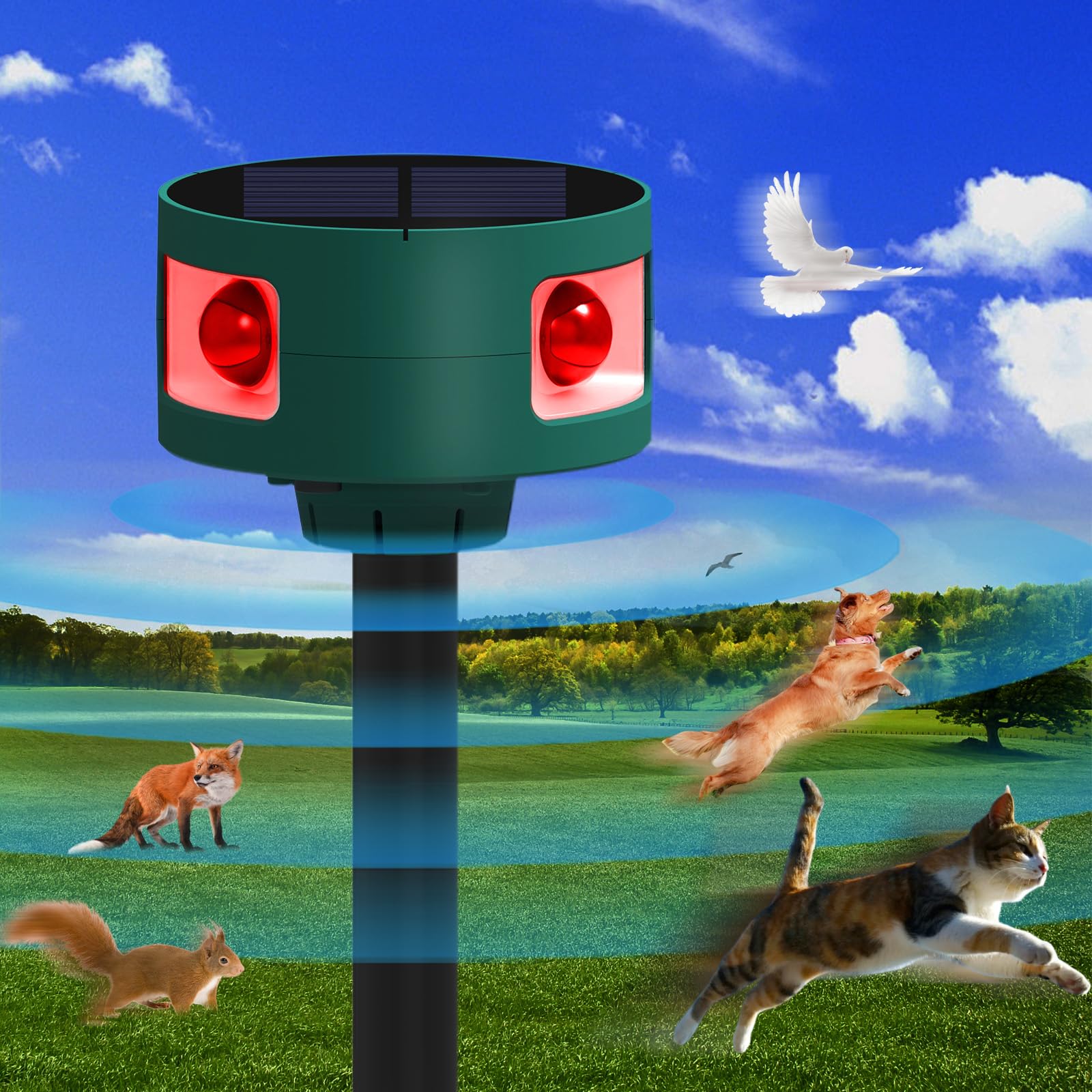 Repellente Per Gatti Ultrasuoni Solare Con Sensore Di Movimento, Impermeabile IP66 Con Flash LED Per Allontanare Cani E Animali Selvatici - 5