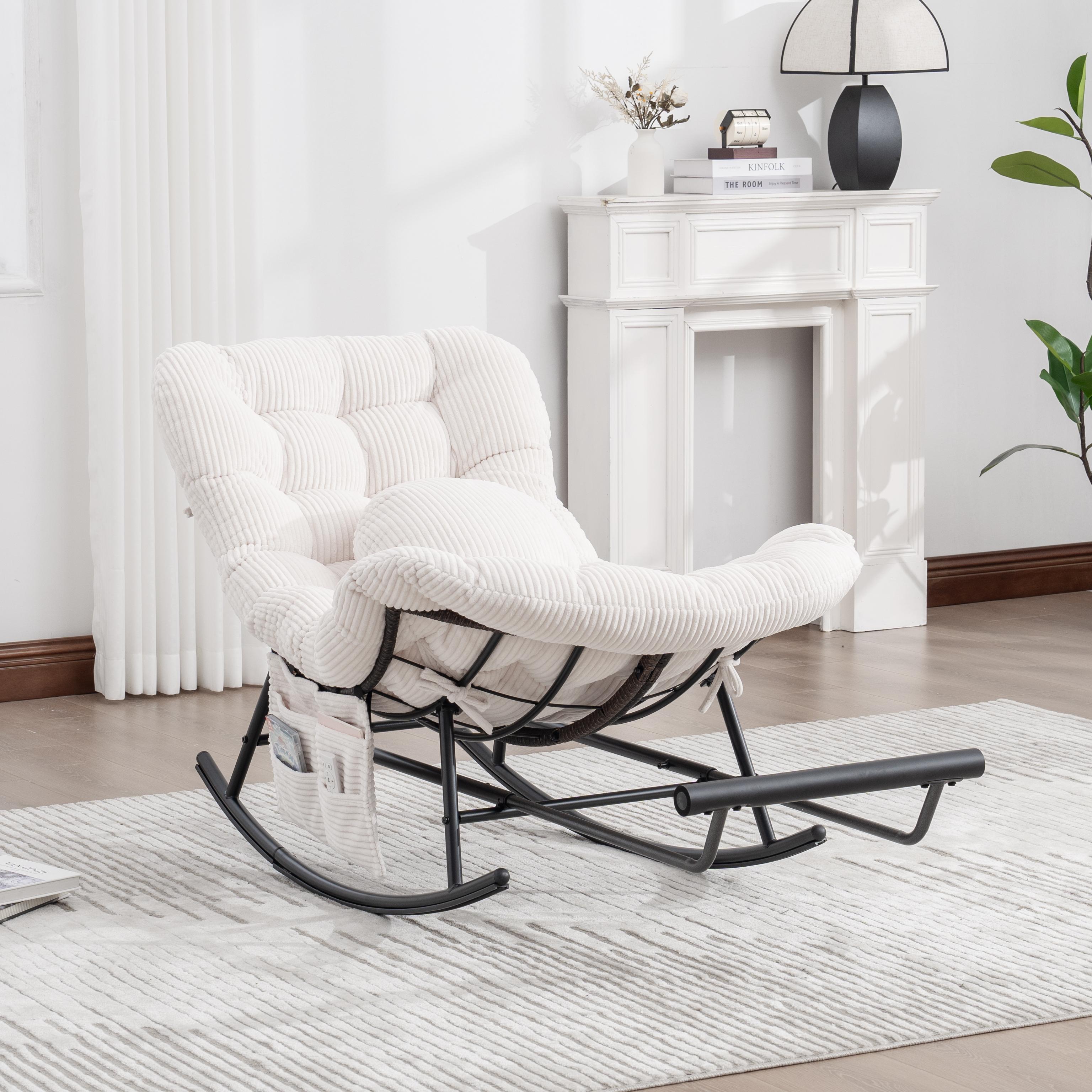 Rockingchair - Fauteuil à bascule avec Repose-Pieds Rétractable - Siège Large et Coussin Offert - 115kg - Pour Jardin, Terrasse, Salon - Cocon Pro - 9