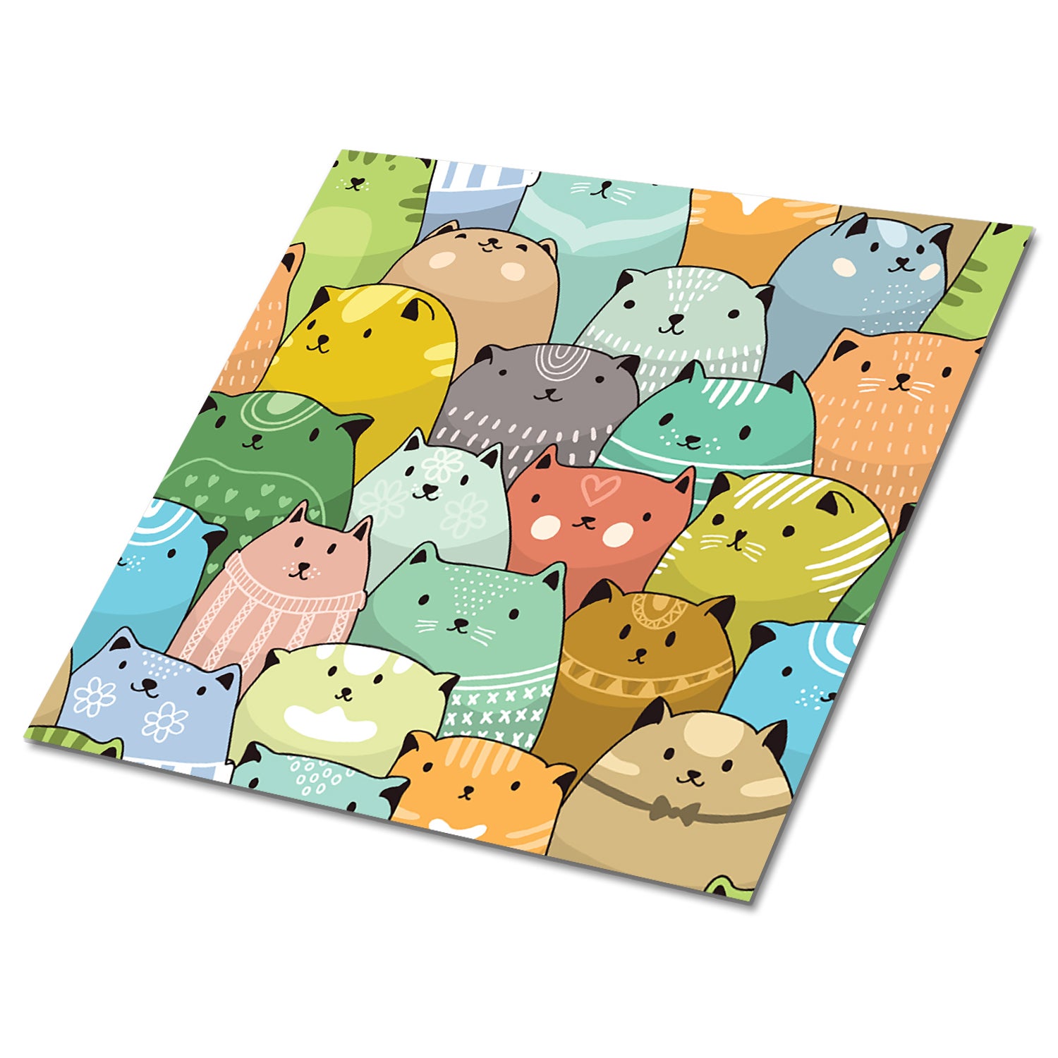 Samoprzylepne płytki PVC, kafelki PVC – 30x30 cm – Zestaw 9 szt. – Kolorowe koty – TULUP