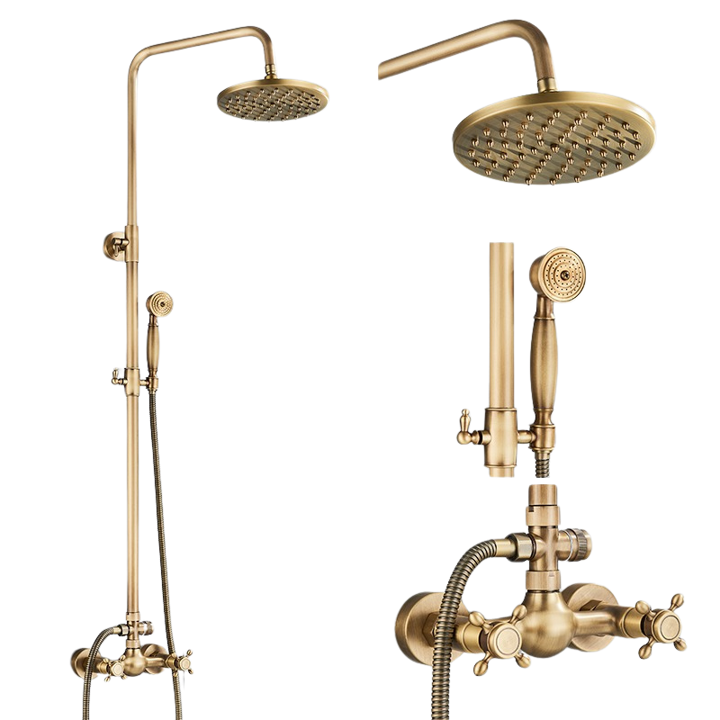 Robinet de Douche Antique en Laiton, Contrôle à Double Poignée, Hauteur Réglable, G Shelf