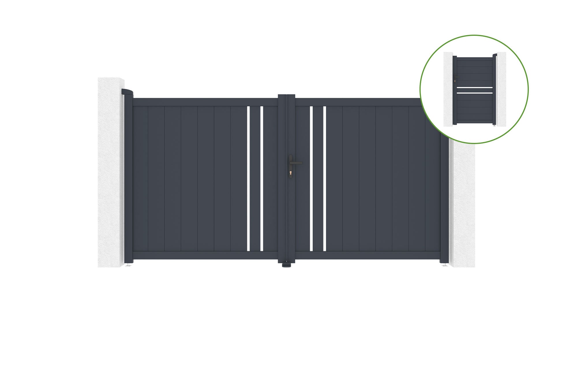Brama skrzydłowa 3m GIONA H.160cm aluminium szare + Brama 1M CIMONE H.160cm