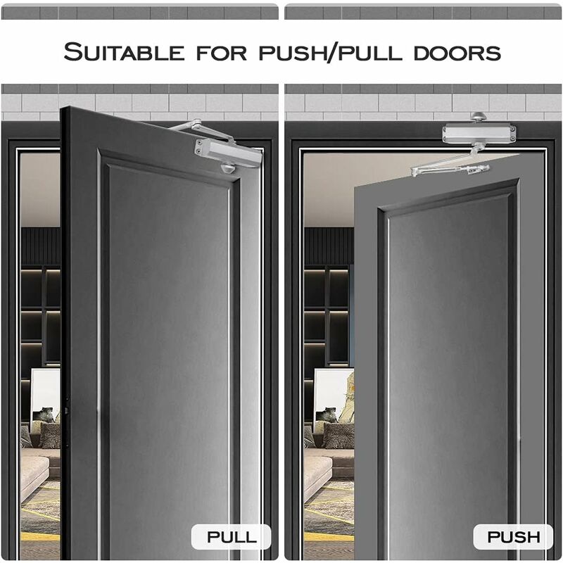 (Argent) Ferme-porte hydraulique automatique avec détente, ferme-porte à ressort réglable, fermeture par pare-chocs Portes de 25 à 45 kg pour usage co - 2