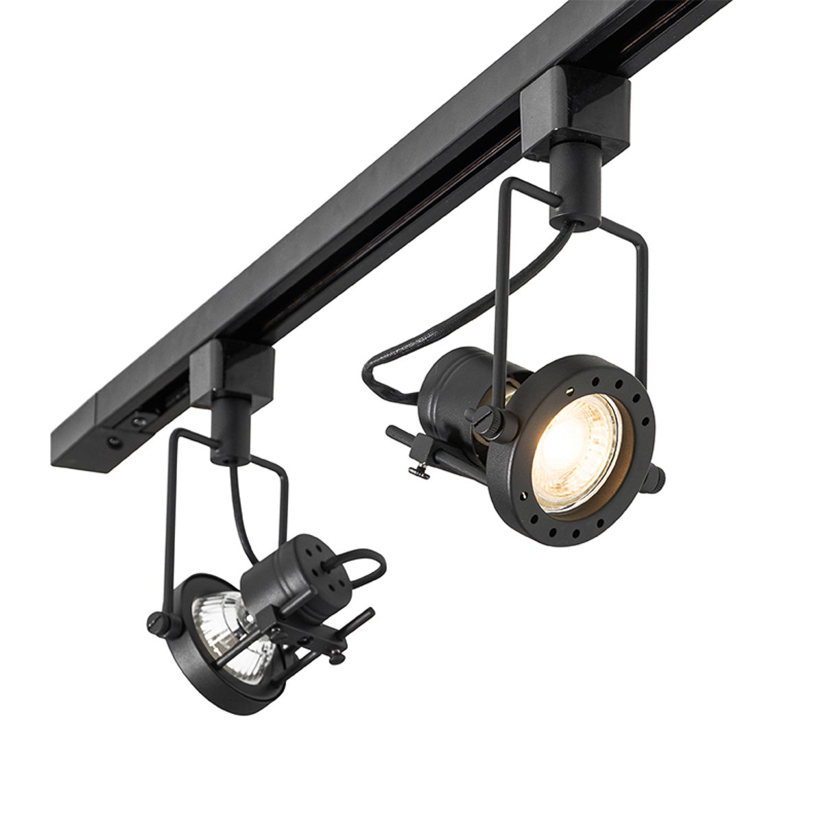 Système de rail luminaire plafond compatible pour led - industriel avec 3 spots monophasés noirs - Suplux - 5