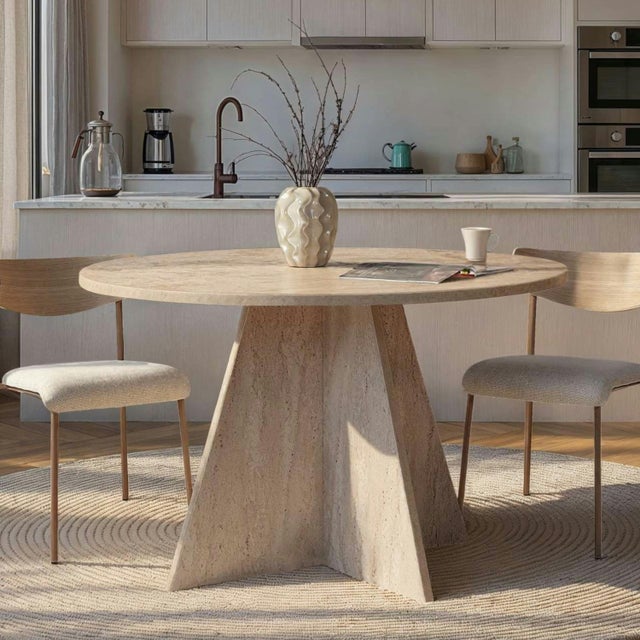 Table à manger ronde effet travertin Ø120 cm MARFA