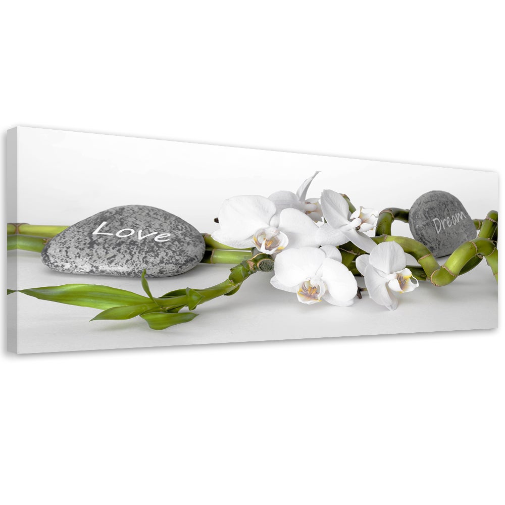 Obraz na płótnie, Biała orchidea zen 120x40