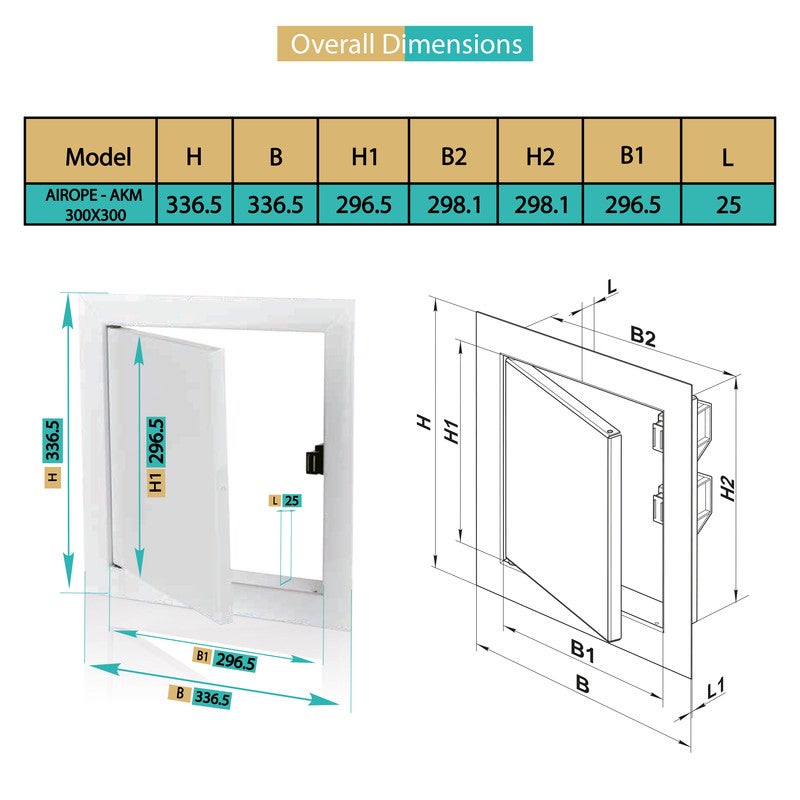 AIROPE Trappe de Visite 300x300 mm Acier, Fermeture Magnétique, Ouverture Gauche/Droite, Panneau d’Accès pour Eau, Mur, Baignoire, Fusibles, Fils - 2