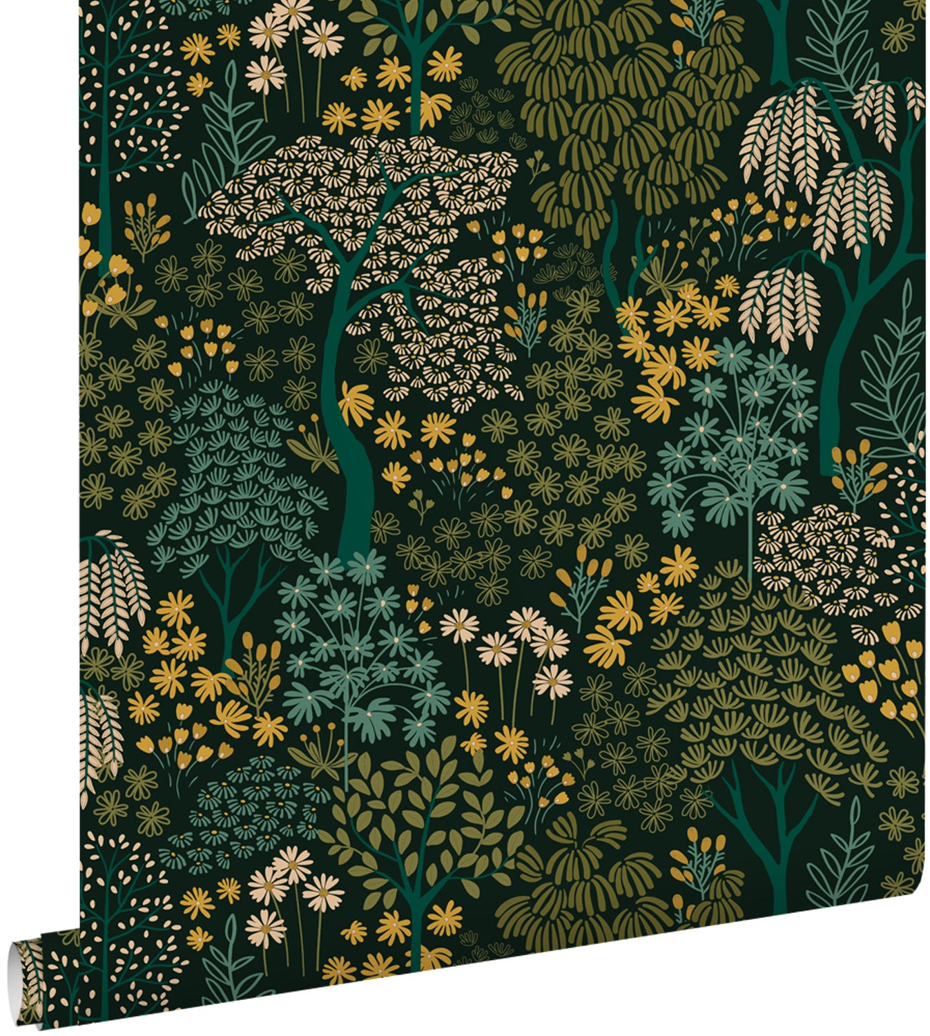 Tapeta drzewa i kwiaty niebiesko-zielonymIżółtym - 50 x 900 cm - ESTAHOME