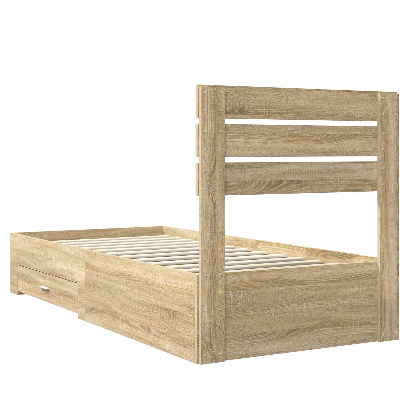Cadre de lit avec tiroir, chêne et argent, pour la chambre, 75 × 190 cm - 9