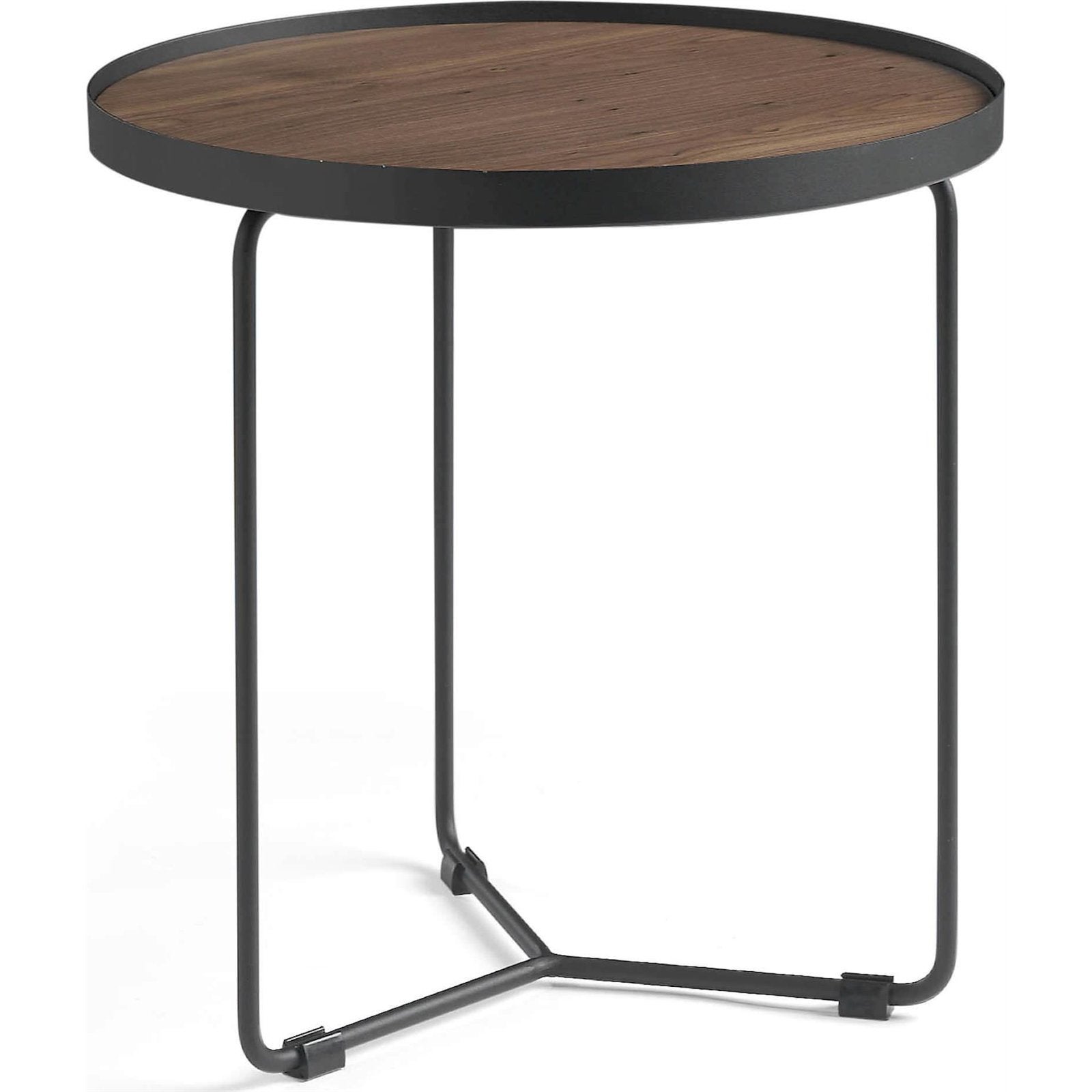 Table d'appoint ronde structure en métal plateau en noyer 50 x 50 x 50 ...