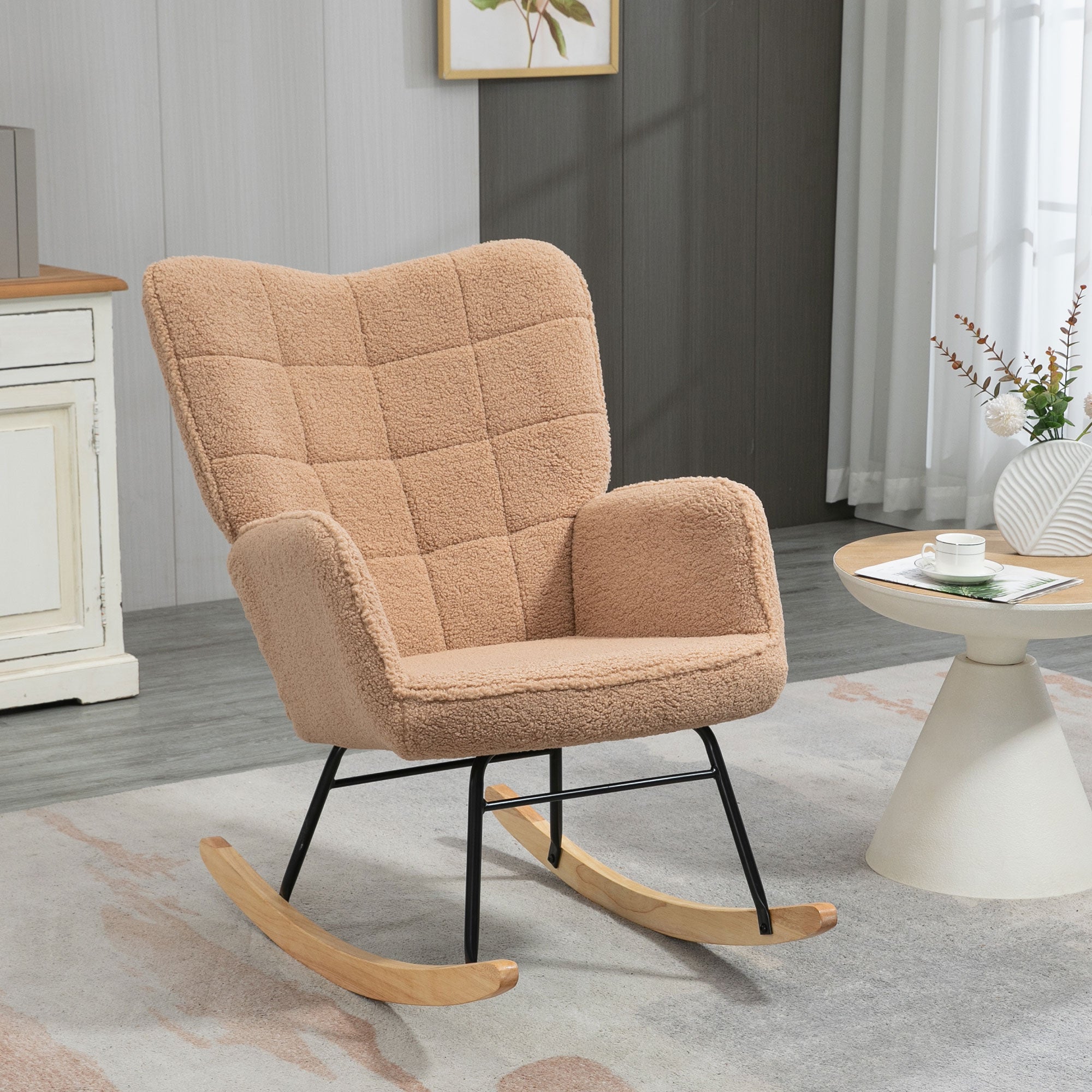 Fauteuil à bascule rocking chair revêtement effet laine bouclée ...